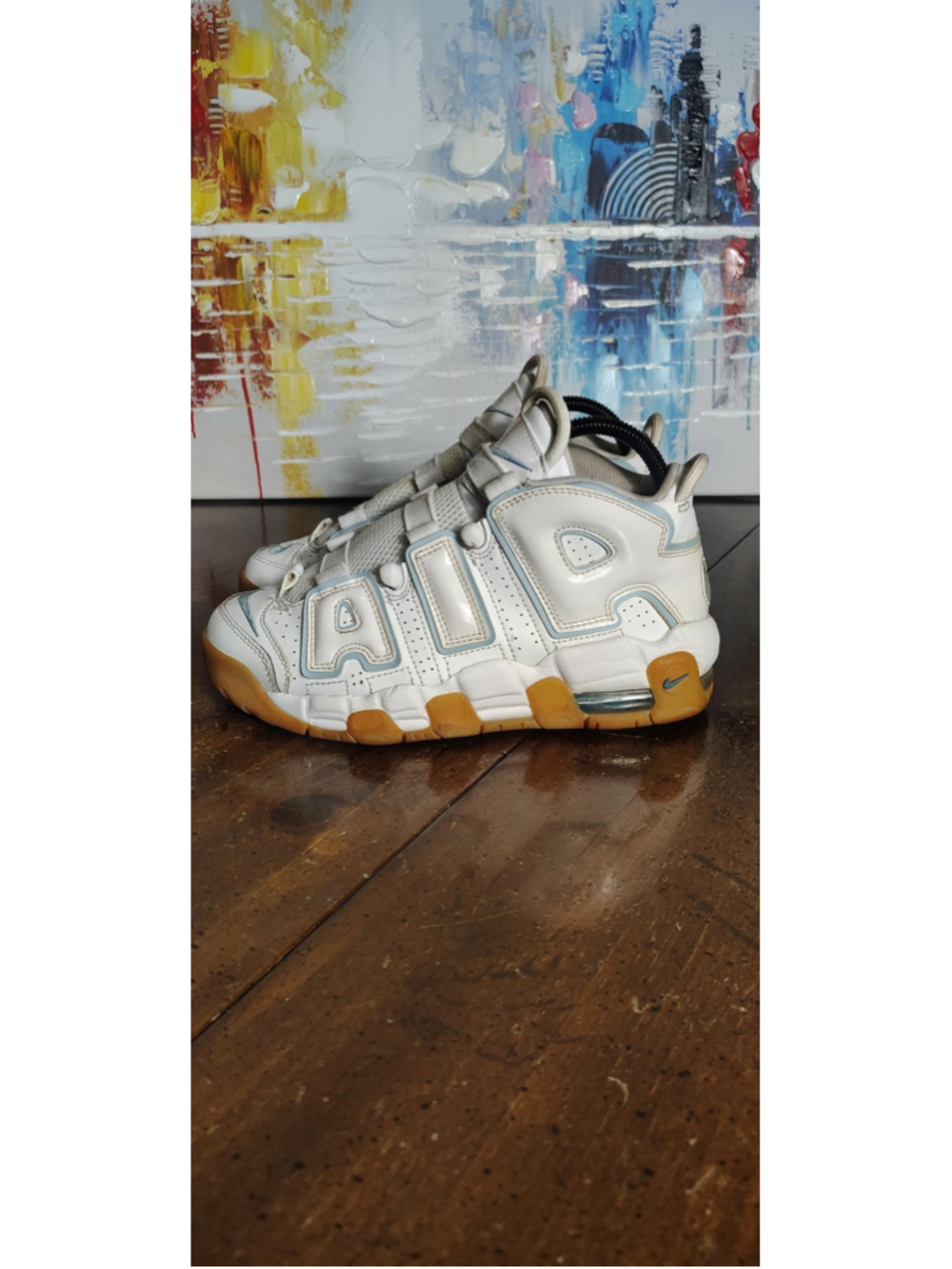 Nike Air More Uptempo Shoes Youth Size 5.5Y White Leather Sneakers 415082-107